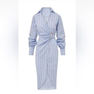 Veronica Beard Afton Wrapped Midi Shirt Dress Size 2 Aero Blue/Brick Multicolor